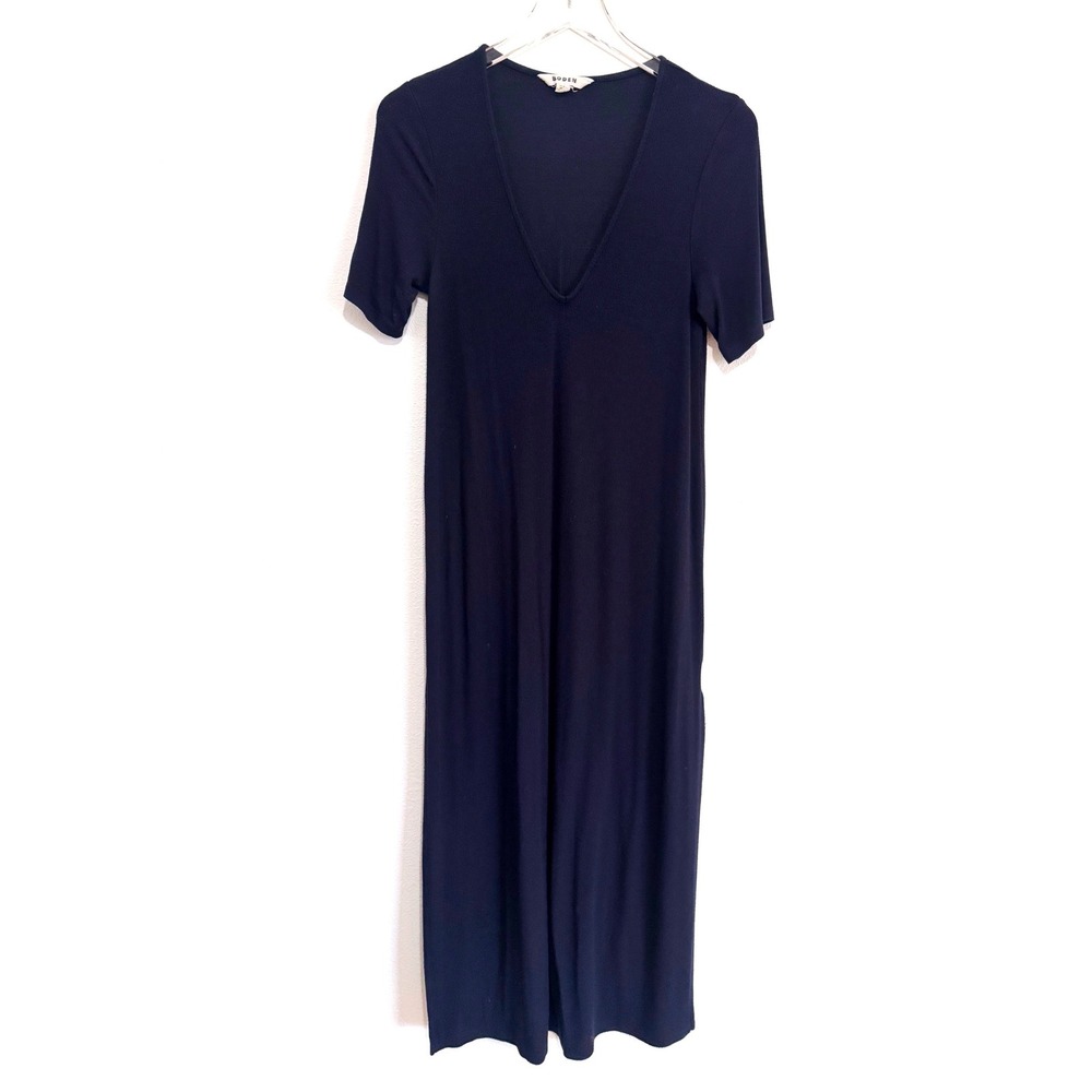 Boden Navy Blue Jersey V-Neck Short Sleeve Midi Maxi Dress Women's